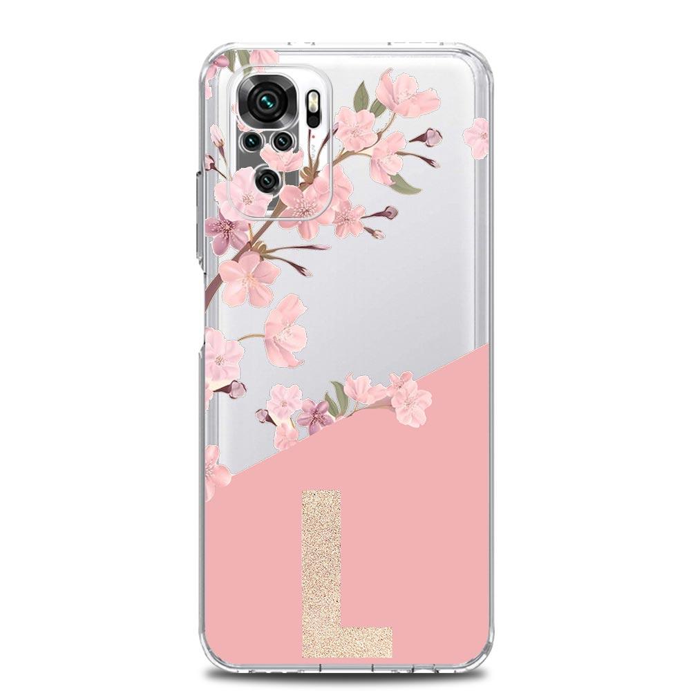 

Чехол для телефона с золотой буквой и цветком для Xiaomi Redmi Note 13 12 5G 9S 9 8 10 11 Pro Plus 4G 9T 13C 12C10C 9C 9A 7, прозрачный чехол Redmi Note 11