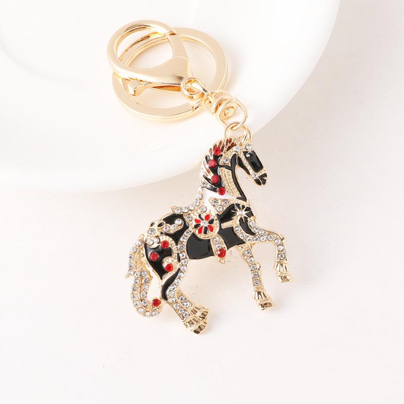 Fashion Metal Rhinestone Pony Keychain Pendant For Women Men Zodiac Horse Car Keyring Backpack Decoration Jewelry New Year Gift
