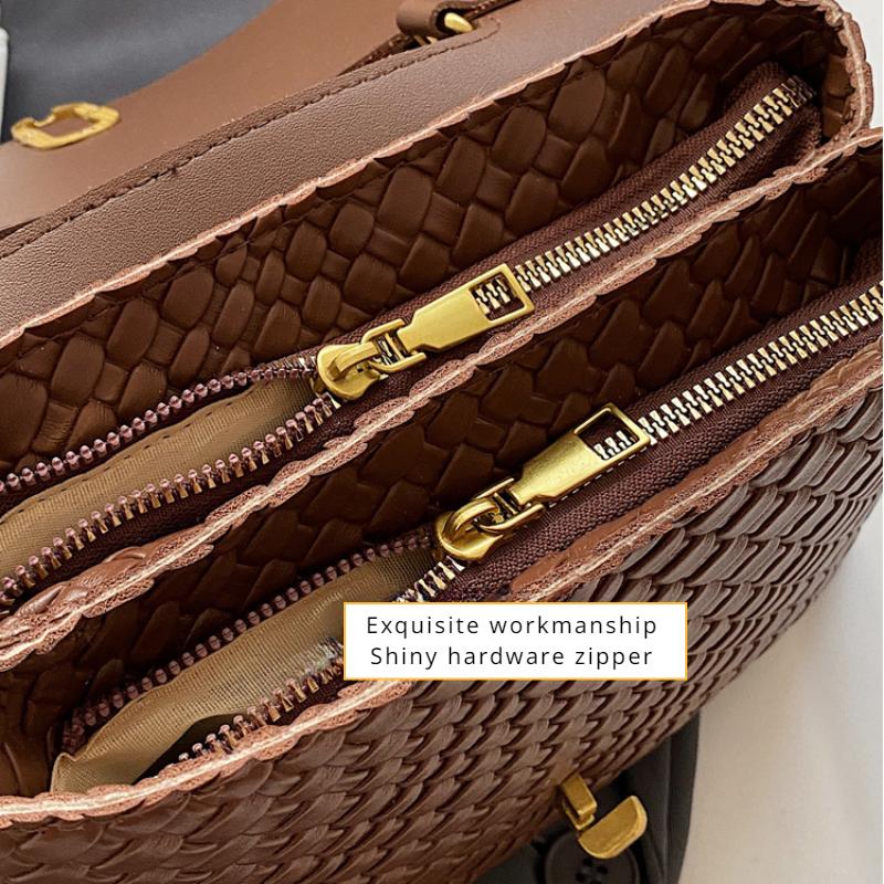 Fashion Popular Weave Women's Top-handle Bags Double Layer Versatile Lady Single Shoulder Crossbody Bag High-end Texture Small Square Bag with Scarf