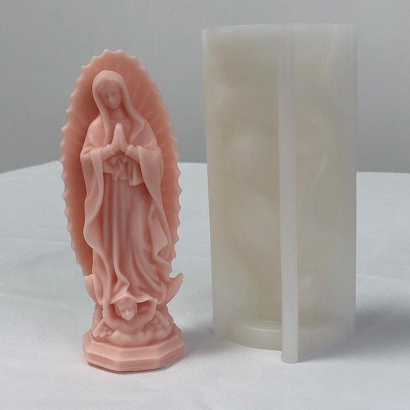 Prayer Madonna Portrait Silicone Candle Molds 3D Virgin Mary Statue Resin Plaster Cement Casting DIY Handmade Soap Crafts Mold