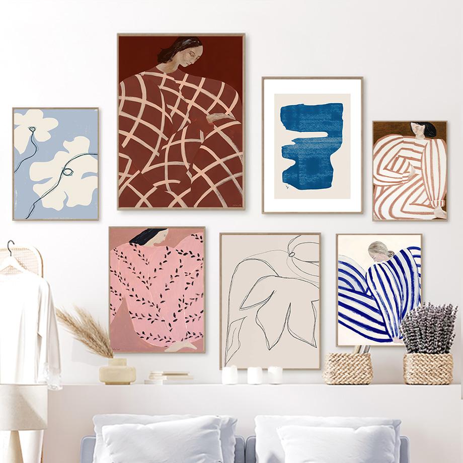 Abstract Figure Lines Stripe Girl Colorful Wall Art Canvas Painting Posters And Prints Bar Hotel Pictures For Living Room Decor