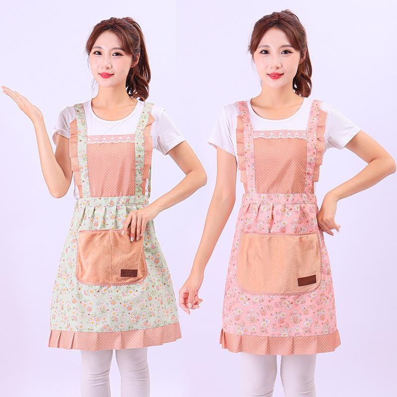 New Cute Floral Apron Breathable Home Kitchen Cooking Can Wipe Hands Waist Thickened Wear-resistant Work Clothes