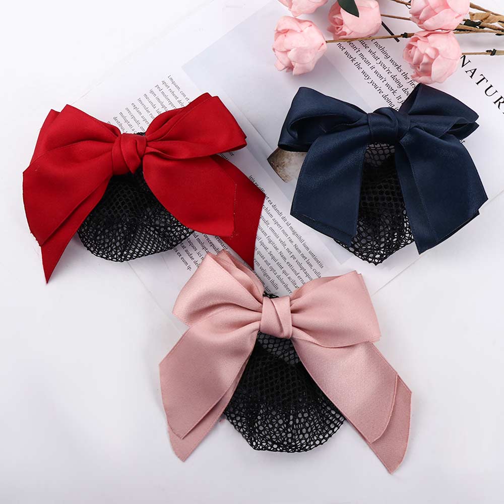 For Girls Nurse Bowknot Hotel Women Spring Clip Korean Bun Snood Ponytail Clip Hairgrips Cover Net