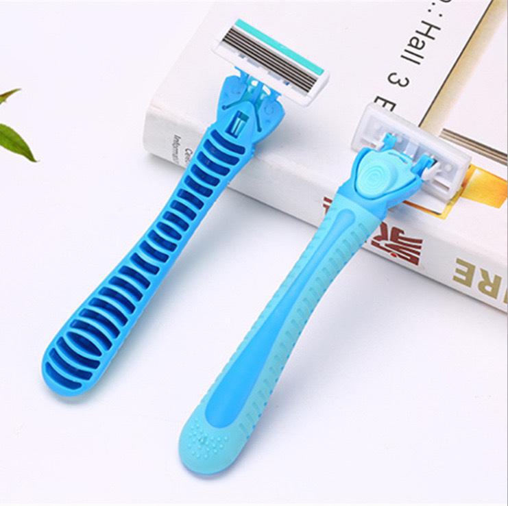 

Женские шестислойные ручные бритвенные лезвия для бритья интимных зон, ног и подмышек с подвижной головкой knife holder, Six-layer blade синий