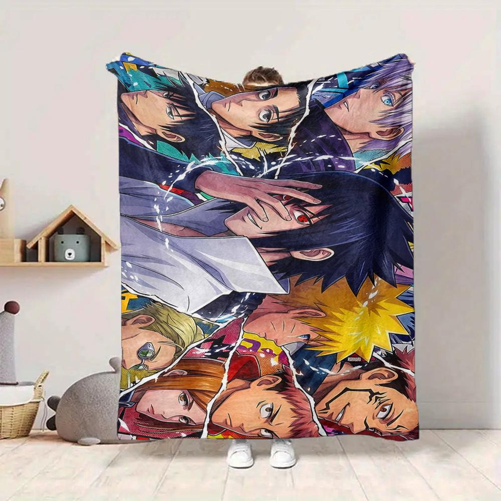 1Pc Anime Characters Collage Flannel Blanket, Soft And Comfortable, Casual Warm, Camping Travel, Christmas, Halloween Xmas Gift S1567