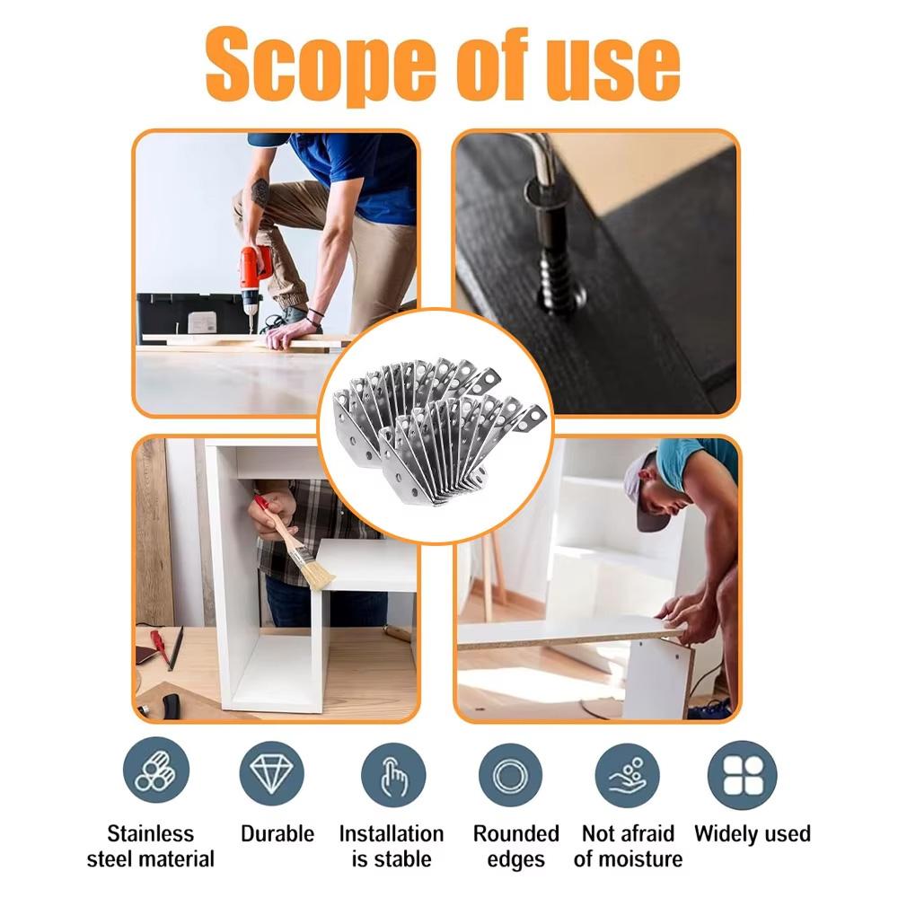 Universal Furniture Corner Connector Stainless Steel Corner Brackets for Cabinet Angle Shelf Support Fixed Brace Kits with Screw