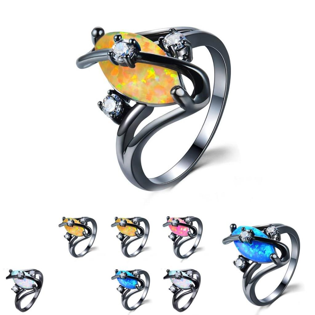 Anello Wish Oro Nero Ovale con Zirconi a Forma di Goccia d'Acqua per Accessorio Moda Donna