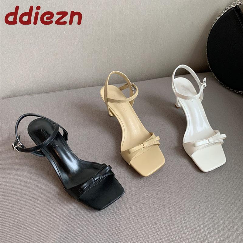 Fashion Luxury Female Butterfly-Knot Ladies Thin Heels Sandals Shoes Fashion Round Toe Footwear Elegant Women Heeled Sandals Shoes