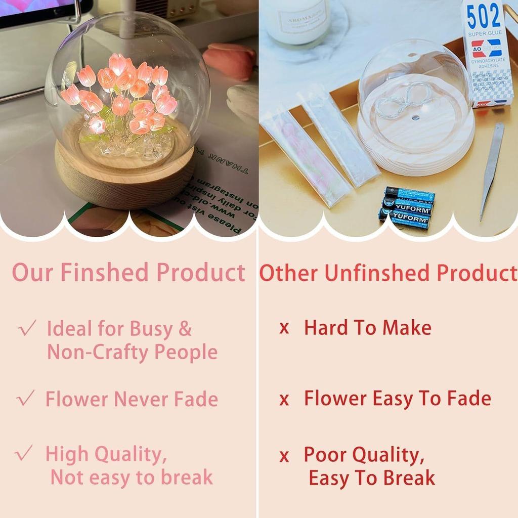 Tulip LED Night Light, Crystal Ball Table Lamp, Decorative Artificial Flowers, Soft Glow Glass, Living Room Lights, Ideal for & Gifts - 8 Cm,