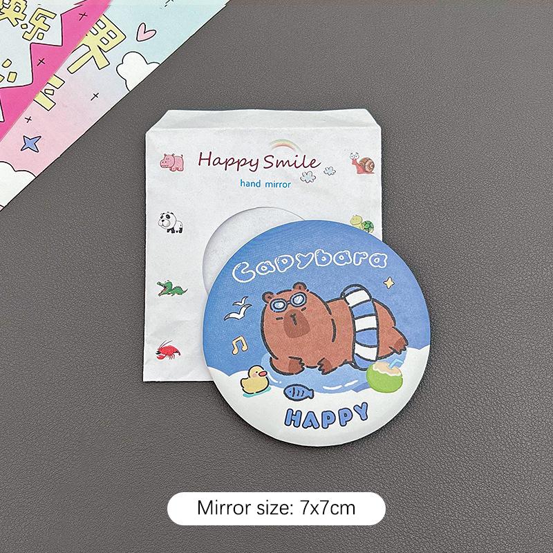 Oglindă portabilă, drăguță, rotundă, mică, oglindă de machiaj cu capibara din desene animate, buzunar simplu, oglindă de machiaj compactă pe o singură față, cadouri mici