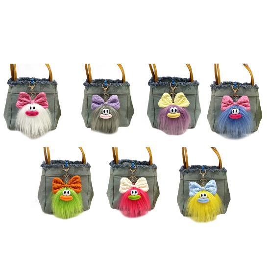 Keychain Cartoon Plush Doll Wearing Big Bowknot Decor Big Mouth Design Charm Key Chain