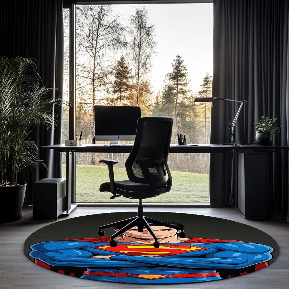 SUPERMAN Printed Round Rug Carpet Chair Rug Area Rug Entryway Doormats,for Office Chair Living Room Bedroom Kitchen Room.