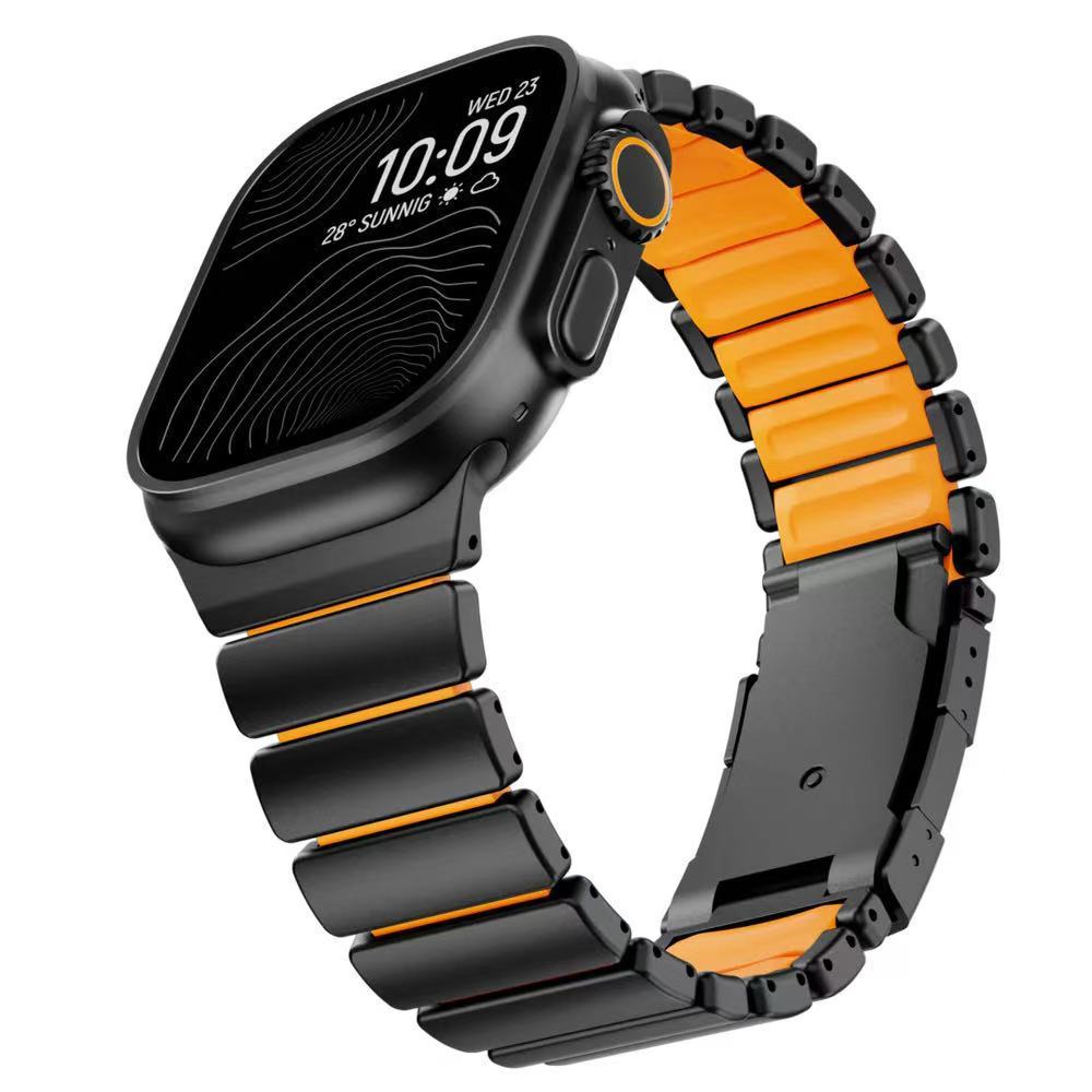 Luxury Titanium Metal Silicone Strap For Apple Watch Ultra 3 49mm 11 10 46mm Men Bracelet Strap For iWatch 9 8 7 6 5 4 44mm 45mm