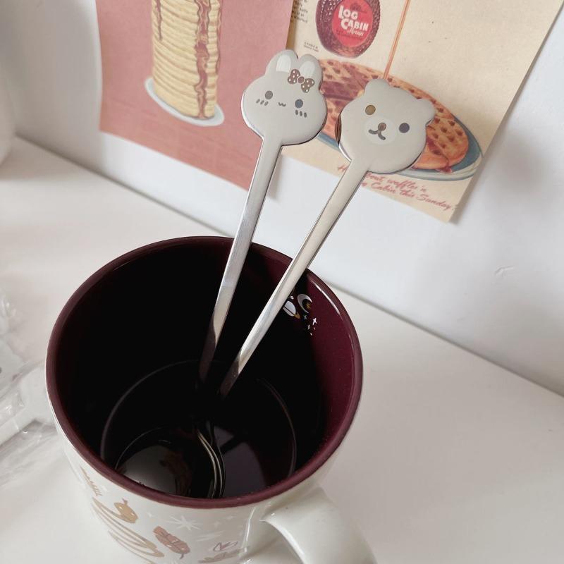 Cute Thickened Stainless Steel Spoon Cartoon Eating with Spoon Long Handle Spoon Creative Spoon Food Grade