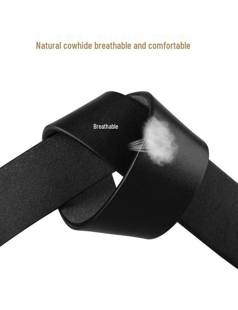Men's Leather Automatic Buckle Belt: Holeless, Adjustable, Top Layer Cowhide for Business Casual Wear.