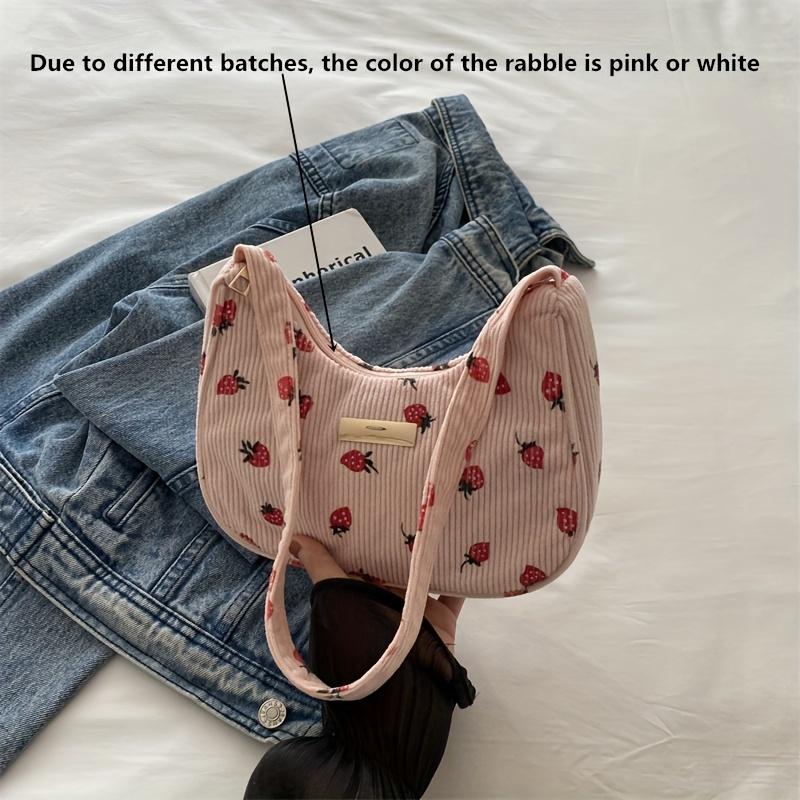 Women's Fashion Shoulder Bag, Strawberry Pattern Handbag with Fixed Strap, Lightweight, Zip Closure