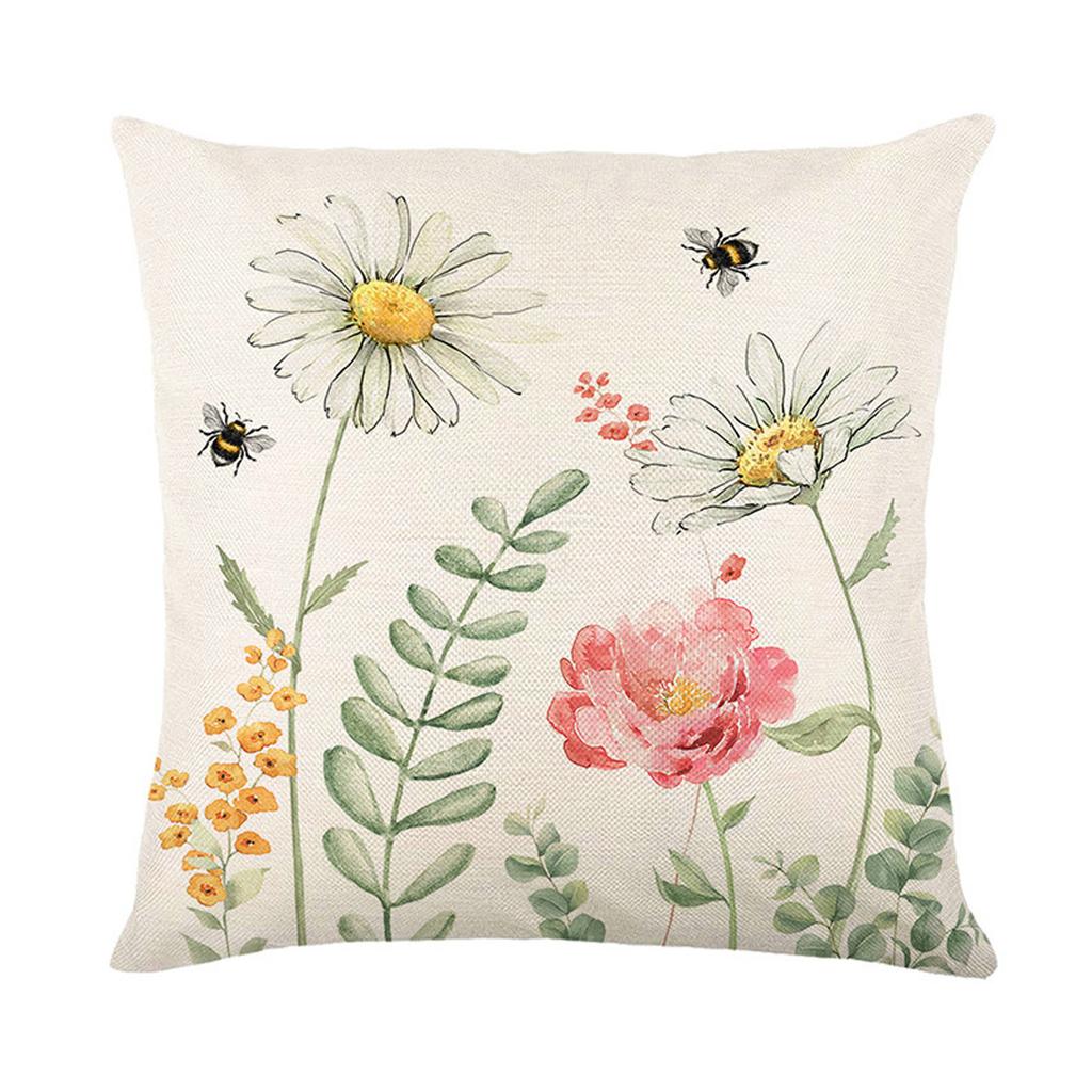 Spring Floral Throw Pillow Covers , Watercolor  Bee Decorative Cushion Cases For Home, Living Room, Bedroom