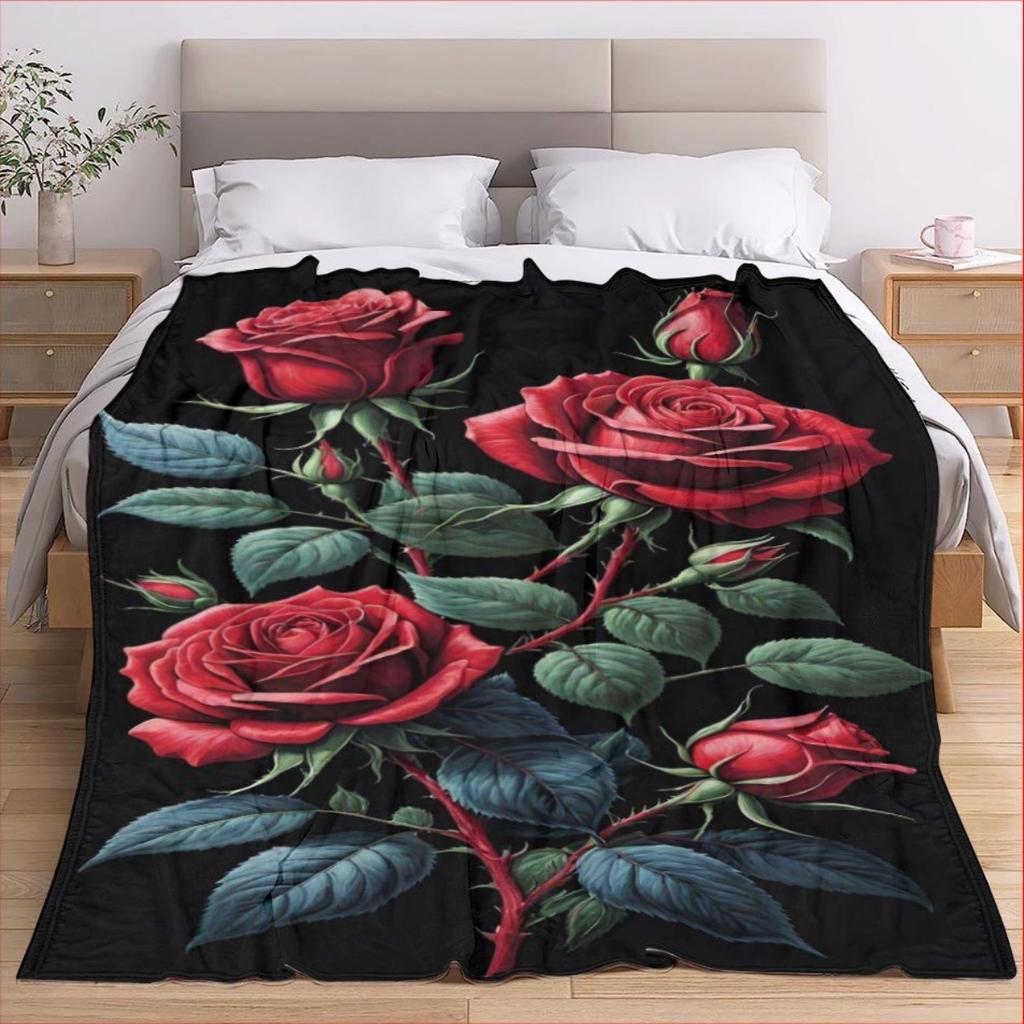 Red rose flannel blanket - soft and warm, suitable for sofas, beds, chairs, camping,and as a festival gift for family and friend