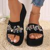 Fashion Summer Women Wedge Slide Beach Slipper Thick Heel Ladies Sandals Crystal Decorate No Slip Platform Slippers Plus Size 35-43
