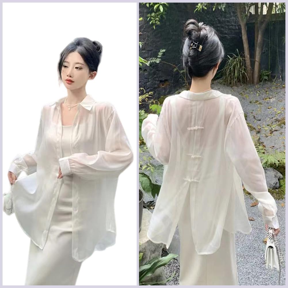 EDREES Long Sleeve Sheer Fashionable Summer Lightweight and Cute UV Sun Relaxed Stylish for Commuting and School Women's Blouse/Cardigan, Top, Top,