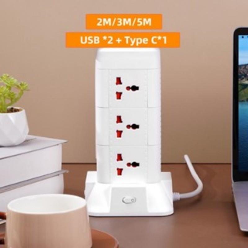 2/3 Layer Surge Protector Tower Power Receptacle Automatic Overloaded Switch Socket Board 2/3/5M Power Cord With Multiple Plugs