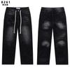 Vintage Washed Distressed Hoodie Denim Pants Set Mens Streetwear Oversized Cotton Sweatshirt Casual Outfit