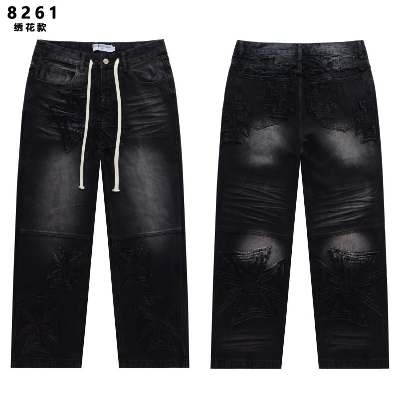Vintage Washed Distressed Hoodie Denim Pants Set Mens Streetwear Oversized Cotton Sweatshirt Casual Outfit