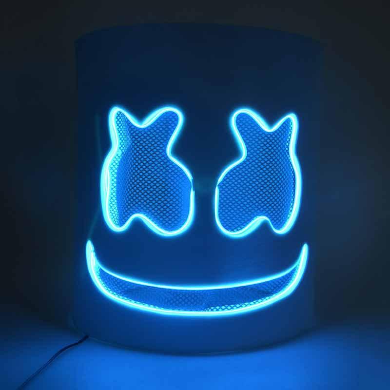 Halloween Light Up Mask Full Face LED Neon Marshmallow Mask Headgear Luminous DJ Music Festival Props Cosplay Rave Party Mask