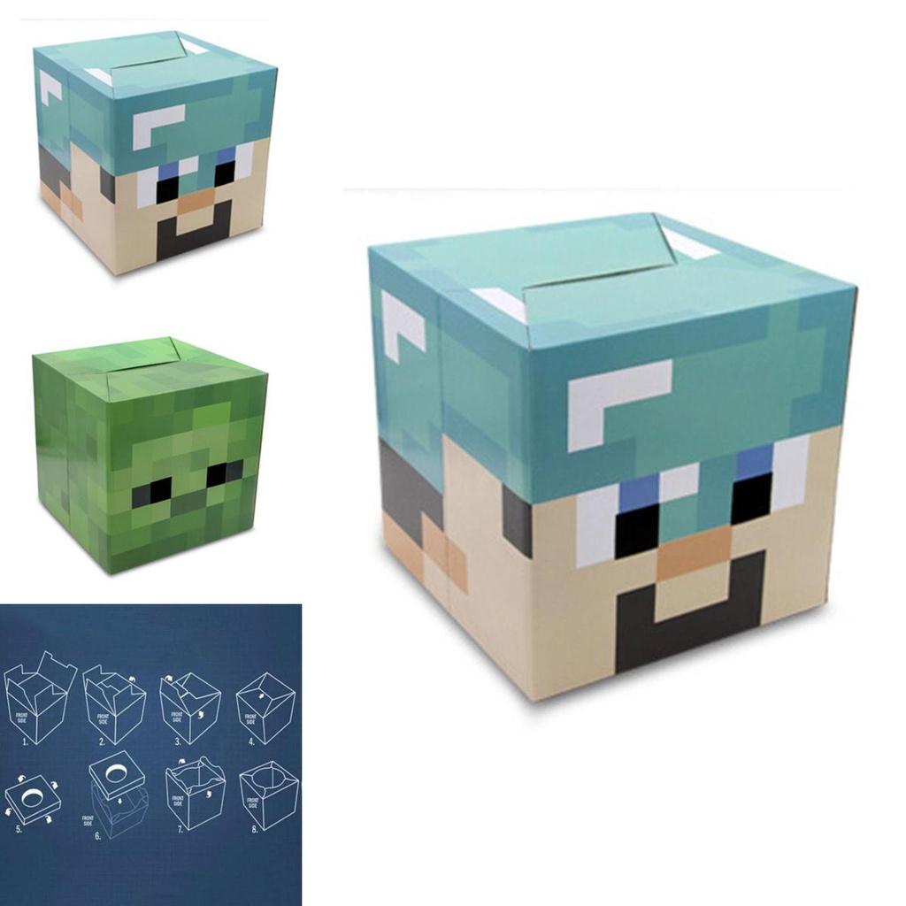 Minecraft Cardboard Head Cover Box Featuring Iconic Steve Creeper Enderman Design For Kids' Cosplay
