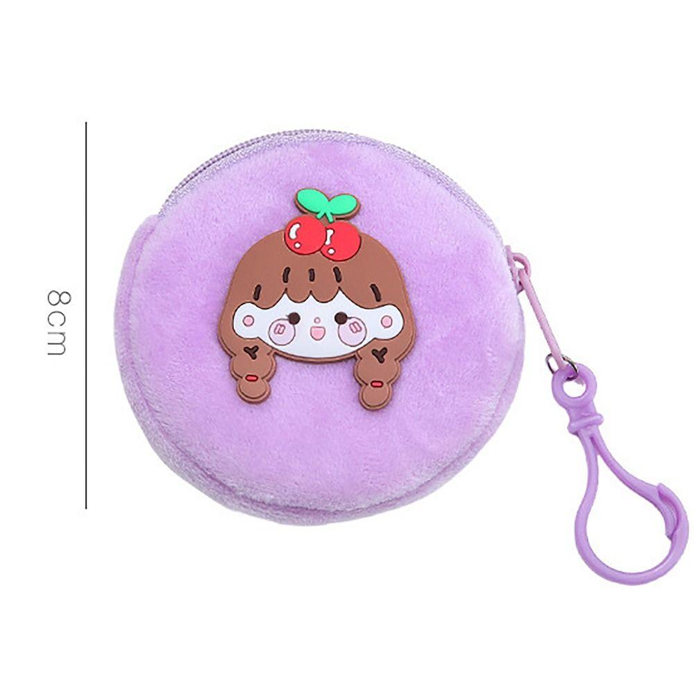 Mini Money Coin Purse Cartoon Patched Round Earphone Bag with Hook Coin Bag Male