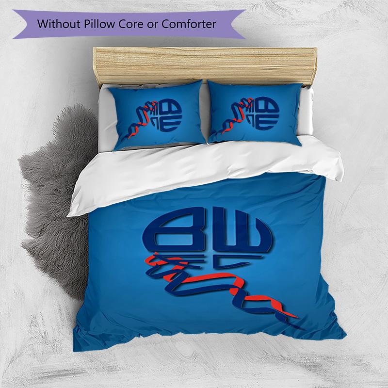 3-teiliges Bolton Wanderers FC LOGO Muster Bettwäscheset Bettbezugset enthält Bettbezug & Kissenbezüge, perfekte Ganzjahres-Schlafzimmerdekoration & Geschenk