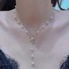 Women Necklace Sparkling Rhinestone Flower Dainty Elegant Beaded Lustrous Faux Pearl Clavicle Necklace Fashion Jewelry