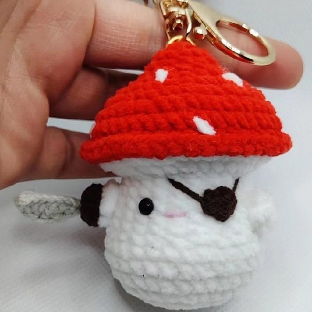 Pirate Mushroom Pendant Keychain for Decoration Handmade Crochet Doll Keyring Bag Accessories for Craft Enthusiasts