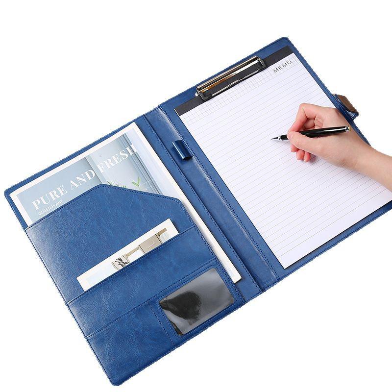 Multifunkční kožená složka A4 s deskami na dokumenty a klipem pro správu dokumentů