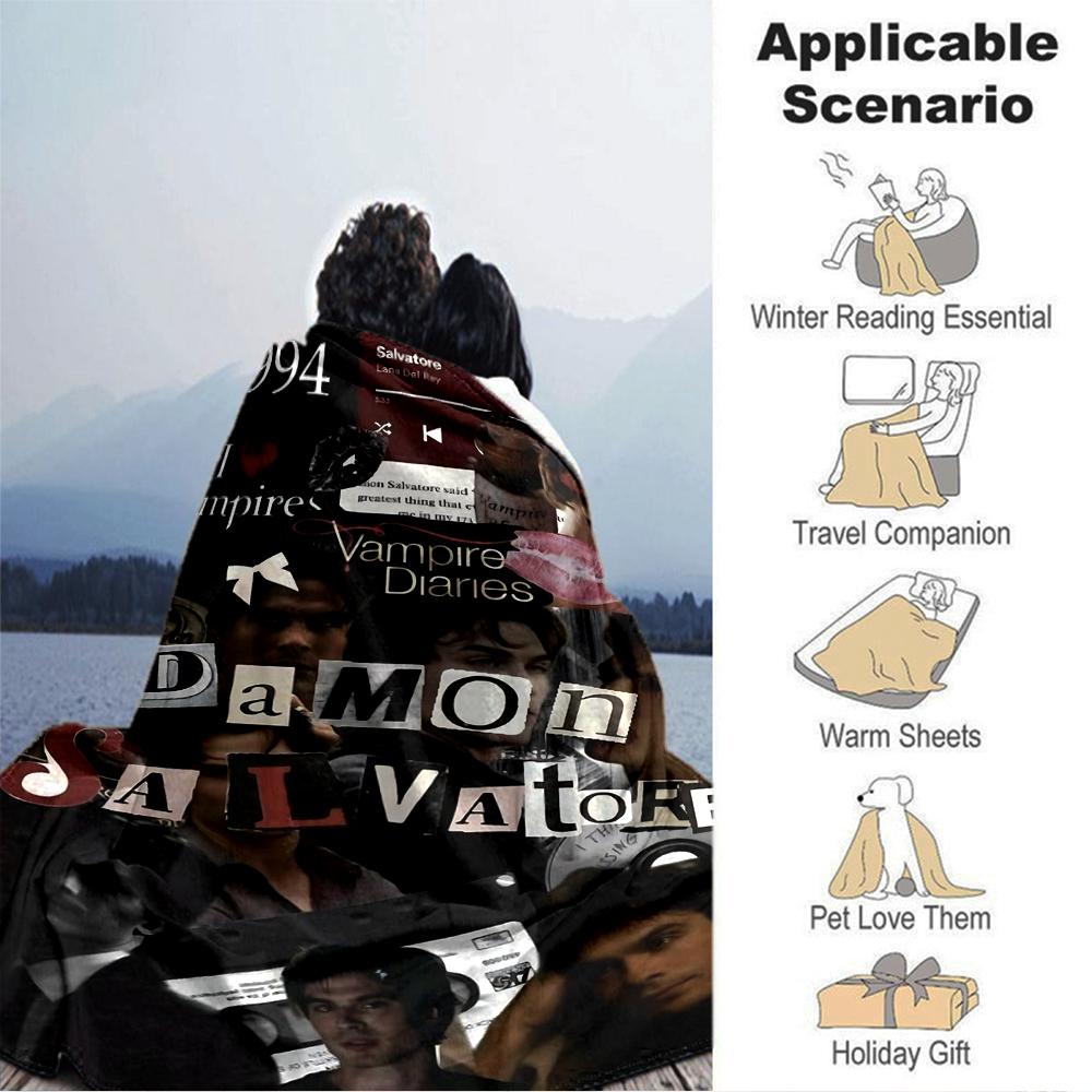 Vampire Romance Damon Blanket Soft Throw Blanket For Home Bedroom Bed Sofa Travel Office Solid Christmas Blanket