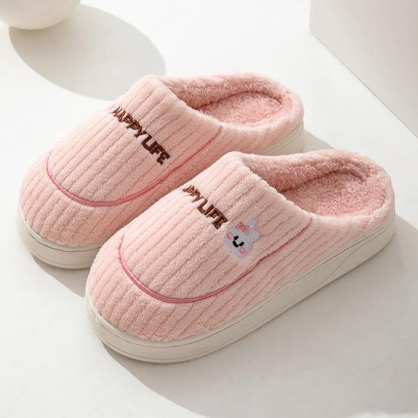 Cotton slippers thick-soled indoor household cartoon cute bow slippers winter bag heel warm home cotton shoes high heel