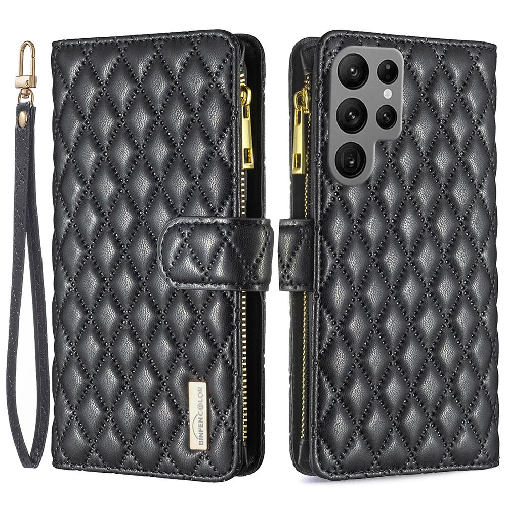 BINFEN COLOR BF Style-15 For Samsung Galaxy S24 Ultra Leather Case Zipper Wallet Phone Cover