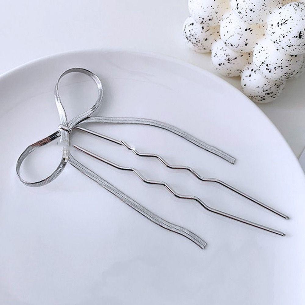 Disk Hair Korean Style For Girls Hanfu Bow Hair Stick U Shaped Hairpin Hair Fork Hair Accessories