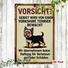 Vintage Yorkshire Terrier Metal Sign Cute Dog Rustic Wall Plaque German Phrase Home Security Decor 2D Flat Art
