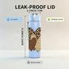 1PC Leopard Texture Twin Hearts 750ml Color Plastic Sports Water Bottle Leakproof Flip Straw Lid For Sports Office Home Use
