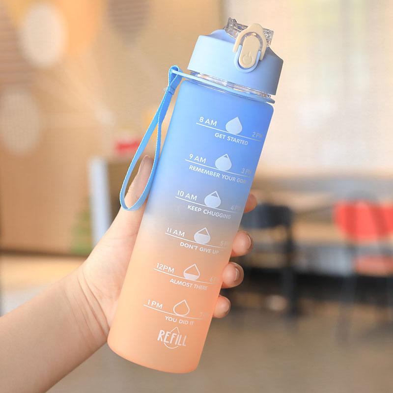 Summer Large-capacity Water Cup Outdoor Sports Cup Gradual Change Color Straw Cup Portable Plastic Cup Leak-proof and Drop-resistant Kettle