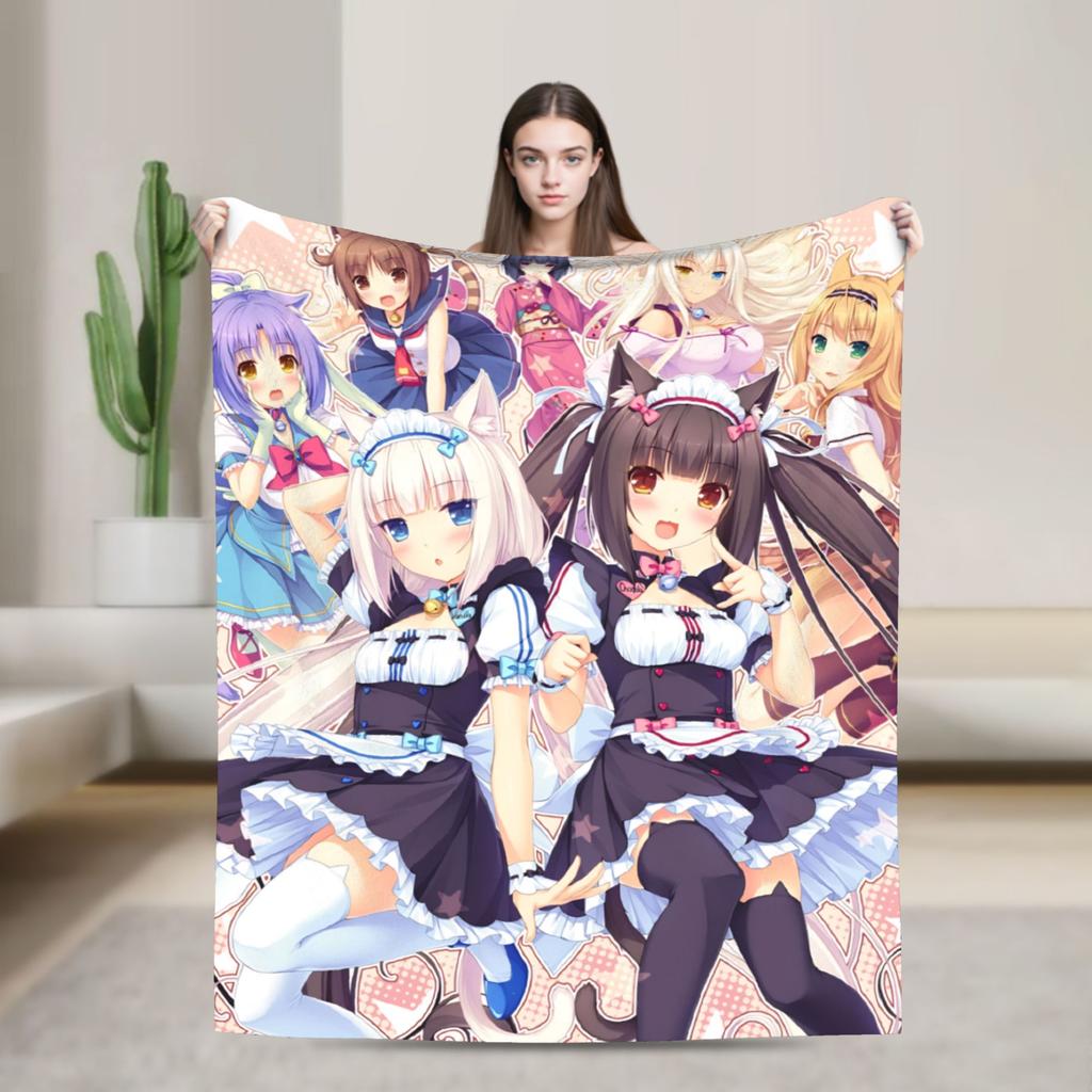 Soft Warm Blanket Picnic Nekopara Cartoon Game Throw Blanket  Flannel Bedspread For Living Room Fashion Sofa Bed Cover