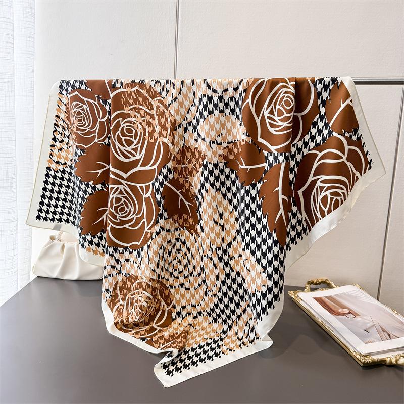 Fashion Square Silk Scarf Women Luxury Satin Print Hijab Scarves Pareo Bandana Female Shawl Wrap Headband Foulard 90*90Cm