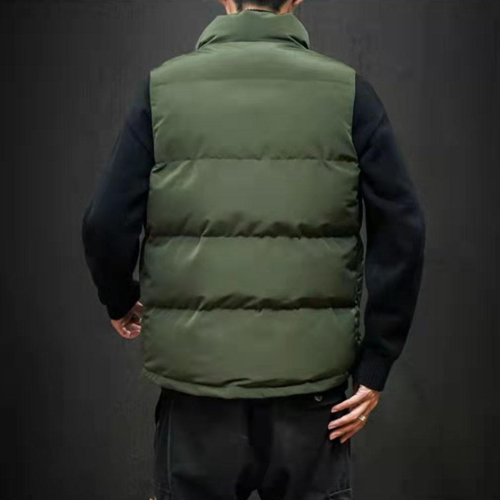 Men's Autumn and Winter Semi High Collar Cotton Vest Male Solid Color Large Size Sleeveless Zipper Cotton Coats