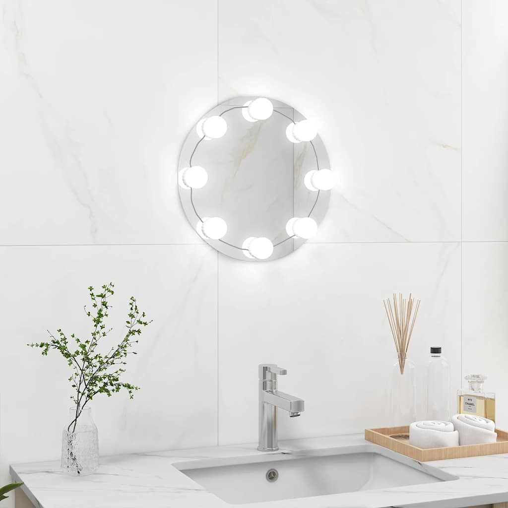 Vidaxl Wall Mirror With LED Lights, Frameless, Round, Glass