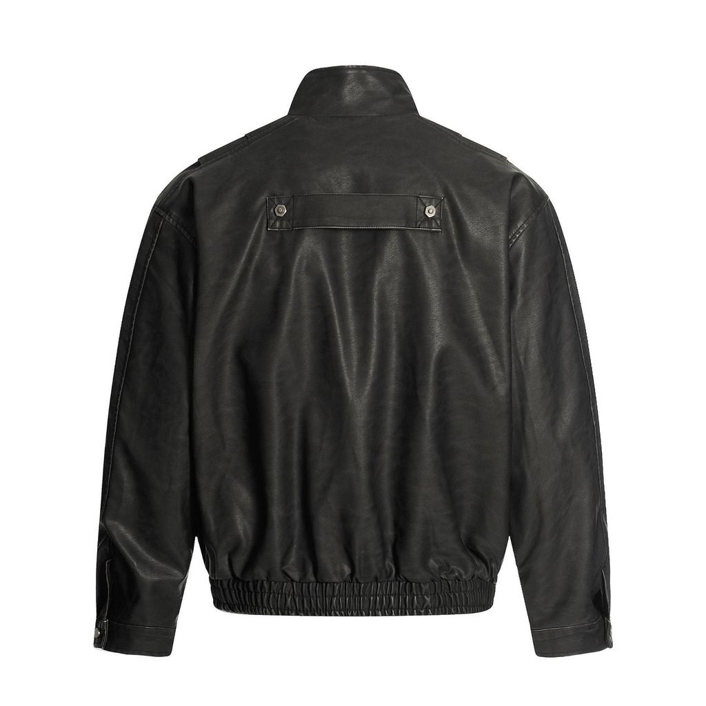 QIYOU 2025 Autumn Retro PU Leather Motorcycle Jacket for Men & Women - Structural Patchwork Design
