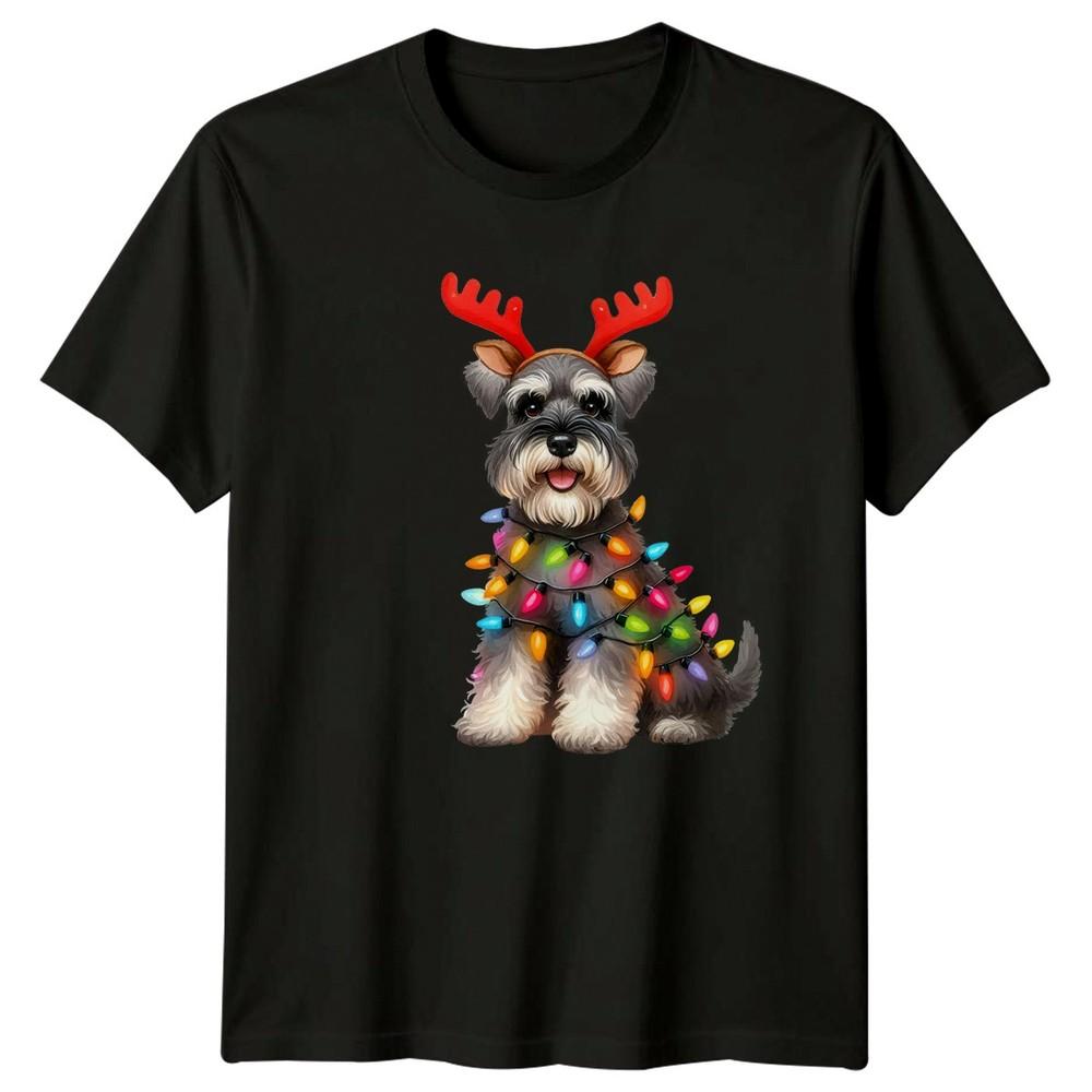 Schnauzer Christmas Lights Holidays Unisexs TShirt Unisexs Tee Graphic Unisex Top