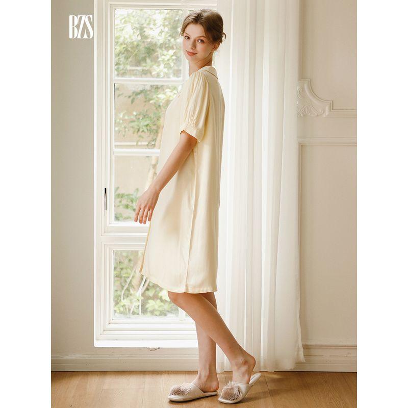 2024 Summer Cooling Fast Breathable Comfortable Short Sleeve Skirt Tribute Satin Cotton Silk Comfortable Embroider Home Wear Outwear Nightdress