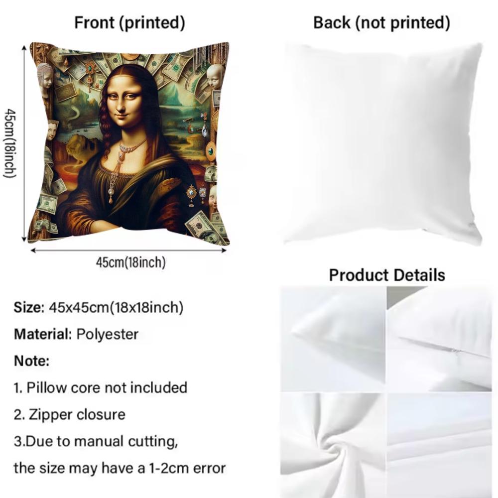 Modern Art Funny Mona Lisa Cushion Cover Pattern Printed Pillowcase for Living Room Sofa Cushion Cover & Bedroom Decor