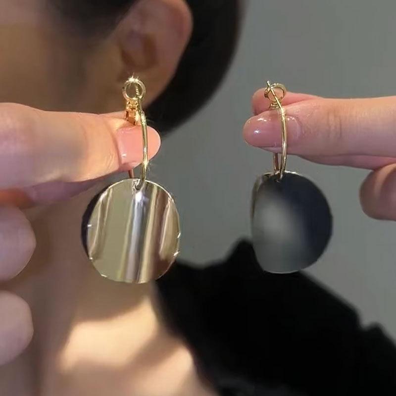 Double Round Piece Hanging Earrings for Women Red Green Black Metal Pendants Korean Dangle Earrings Pendientes